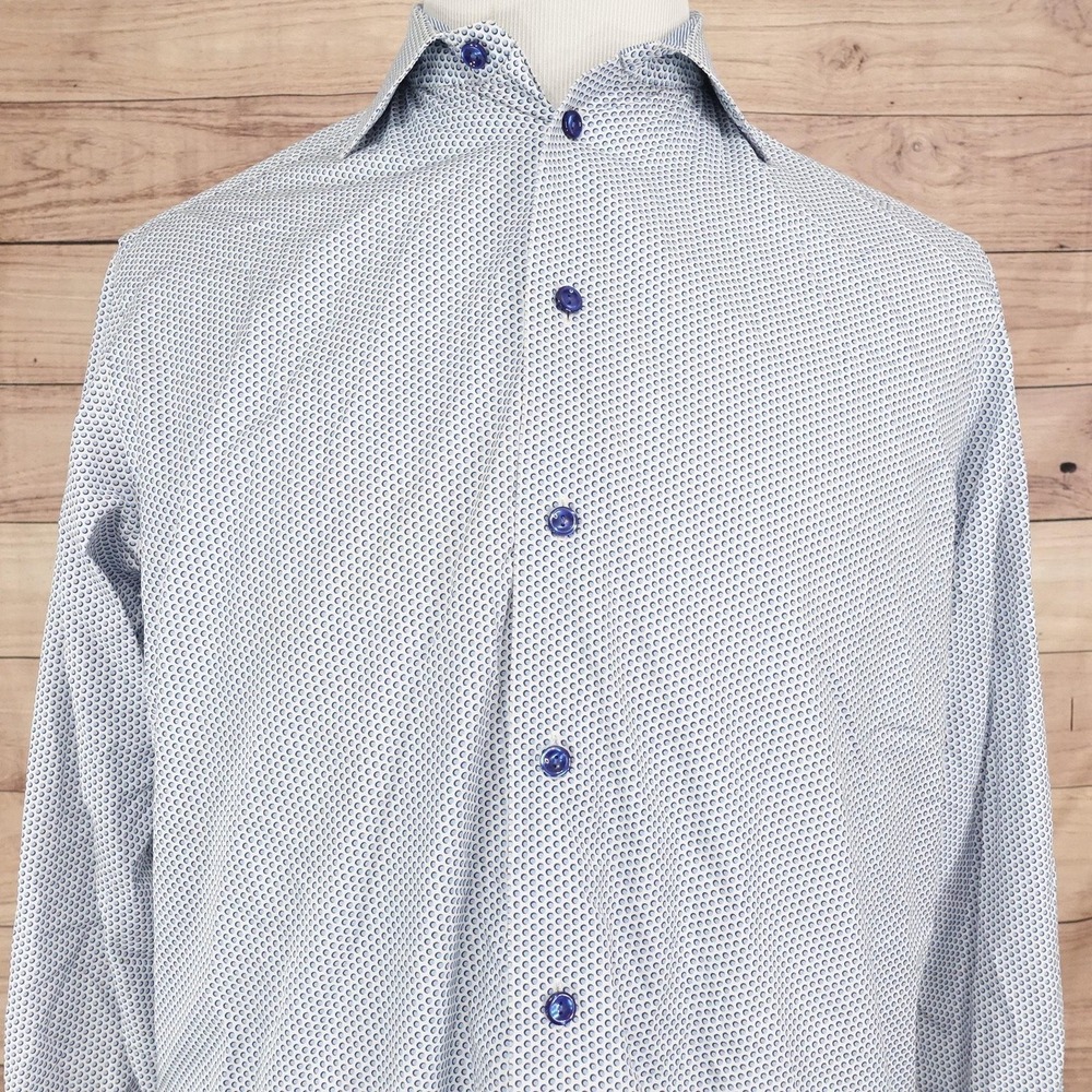 Eton Dress Shirt Mens 16 Regular Fit Blue Polka Dot Long Sleeve Contemporary